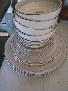 lot 67 image: Charm house dish set- 4 bowls- 4 dessert bowls- 2 cup saucers- 3 dessert plates- 4 dinner plates and 4 saucers