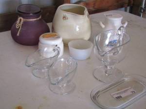 lot 79 image: vase- 3 gravy boats- covered dish- tea pot and more