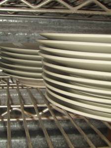 lot 85 image: 6 saucers- 10 white dinner plates ( EAT UP)