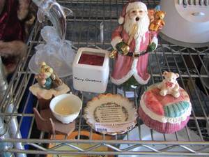 lot 92 image: Bear trinket F&F - ceramic Santa 6 tall- plus more dcor for ya�.