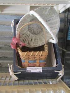 lot 98 image: 4 handled wicker baskets- blue wooden wicker basket