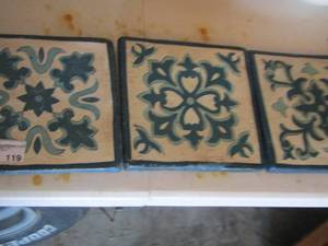 lot 119 image: 3 blue ceramic hanging tile pieces