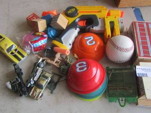 lot 145 image: lot of all types of toys, nerf guns, model cars