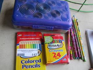 lot 147 image: colored pencils- crayons and a pencil box
