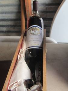 lot 44 image: vintage wine box with cork and a bottle of waldensine decor only