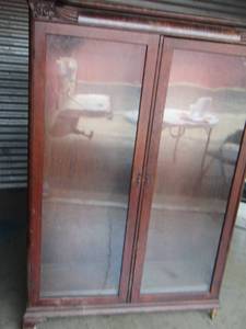 lot 52 image: glass front dbl door hutch display case with glass inserts 5 12 4 12