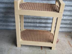 lot 60 image: plastic two tier side table  or bathroom shelf