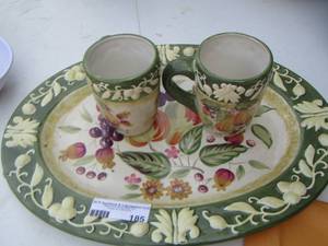 lot 185 image: fruit oval platter- approx. 2412, comes with 2 matching handled cups