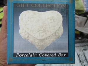 lot 193 image: porcelain covered heart box in original box new , beautiful