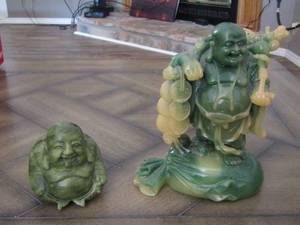 lot 4 image: Buddha statues green glass very nice, 7 2nd one is 3