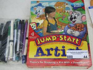 lot 44 image: kids jump start artist set, bag of used pens and markers