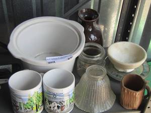 lot 61 image: coffee cups- crock pot insert- mugs and more