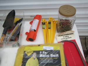 lot 120 image: rain coat- garden tools- nails plus