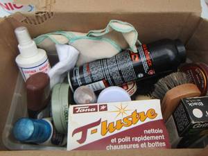 lot 127 image: Shoe shining items used plus buffer and brush
