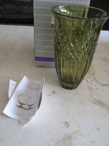 lot 11 image: Marquis Waterford green glass vase new in box