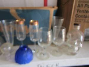 lot 181 image: bar glasses- skull canister- clear glass vase (P)