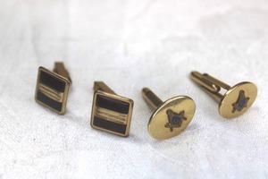 lot 80 image: (2) Pairs Gold Filled vintage cuff links. Rotary links marked 120 12K Gold Filled. Geometric links marked 140 10K RGP