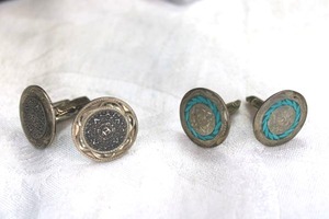 lot 64 image: (2) Pairs Sterling Silver disc cufflinks. Both marked 925 or Sterling.