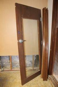 lot 142 image: 7 solid wood door with glass window with hinges and door handle
