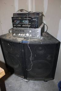 lot 205 image: Stereo with 2 event speakers on its own dolly