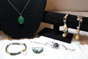 lot 147 image: Gemstone Jewelry - Spinach Jade and Stone. See descriptions below.