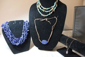 lot 129 image: Gemstone Jewelry - Platinum Drusy, Lapis Lazuli, Laura Ashley Turquoise chip bead. See descriptions below.