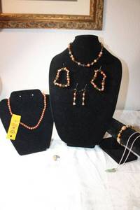 lot 119 image: Gemstone Jewelry - Gold Dust, Golden Hair Rutilated Titanium ring, Golden Tigers Eye, Goldstone, and Green Topaz. See descriptions below.