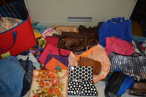 lot 79 image: Purses and bags - generous amount with canvas bin