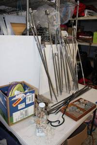 lot 158 image: Chrome candle stands (needs bases to attach to), river stones, paper lanterns, glass jar with tiny lights