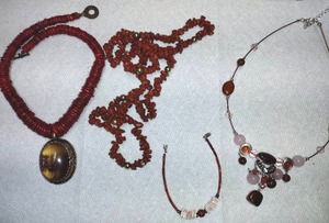 lot 139 image: Gemstone Jewelry - Red Coral, Red Agate, Red Desert Jasper. See descriptions below.