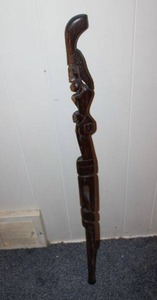 lot 1 image: Hand carved walking stick cane