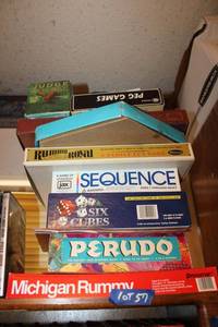 lot 57 image: Board games including Sequence, Chinese Checkers, Scrabble
