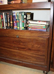 lot 61 image: Vintage Rolling Cabinet with draw bridge style door