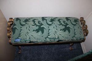 lot 101 image: Green bench with gold painted metal base