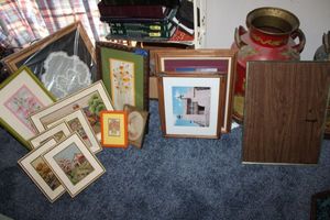 lot 107 image: Wall art photos, embroidered scenes and flower prints