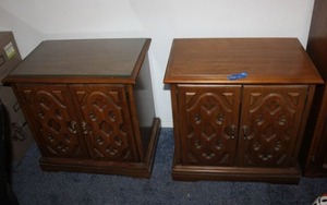 lot 125 image: Vintage pair of side tables (one has glass top)