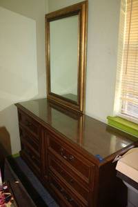 lot 148 image: Vintage Solid wood glass top Dresser and mirror