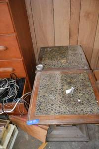 lot 159 image: Pair of vintage pedestal side tables with pebble stone top