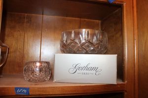 lot 199 image: Lead crystal bowls - Gorham salad bowl, and Ofnah Poland crystal candy bowl