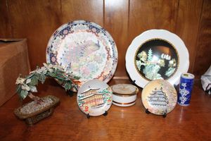 lot 201 image: Asian plates and dcor - Bonsai tree made from cut gemstones and brass base and more
