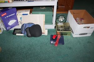 lot 220 image: Office supplies paper cutter, mouse pads, envelopes desk supplies