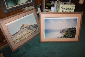 lot 222 image: Pair of large framed photos and mirror