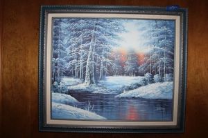 lot 230 image: Wall art - Winter nature painting signed  F. Hillary