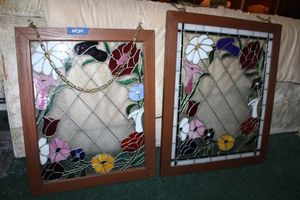 lot 229 image: Matching stained glass windows with hanging chain