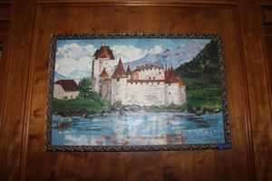 lot 185 image: Wall art - large framed castle painting signed S. Spaulding
