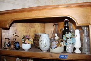 lot 246 image: Home dcor glass jars and bottles, pottery bowls and candle jar