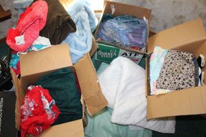 lot 258 image: Womens clothes, robe, scarfs, Chinese fan