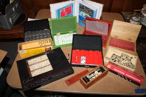 lot 272 image: Domino sets - includes Renaissance, set from 1933, Dragon and Cheetah sets. Plus domino catalog