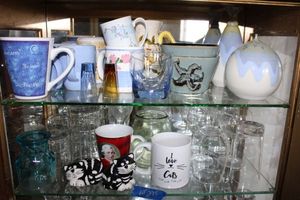 lot 275 image: Housewares - blue mugs, starfish bowls, cat salt and pepper shakers