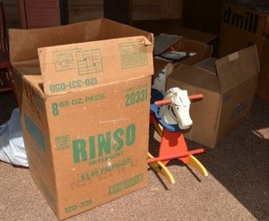 lot 338 image: Vintage toys Light Brite, Fisher Price, Baby shoes, Barbie and Ken dolls and Goin Camping Buggy, generous amount